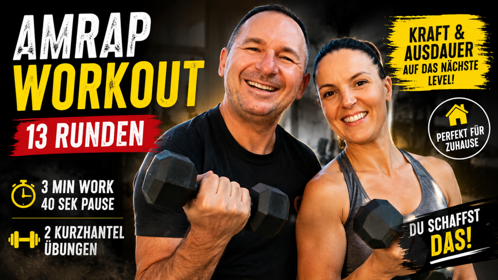 Bereit für ein intensives Ganzkörper-Workout, das Kraft, Ausdauer und mentale Stärke kombiniert? 😎🔥
Dann ist dieses AMRAP Workout genau das Richtige für dich!