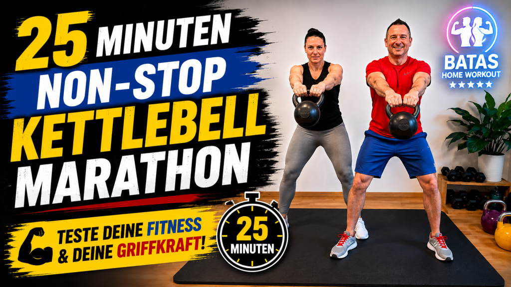 Bereit für eine echte Herausforderung?
Dann ist dieses 25-Minuten Kettlebell Marathon Workout genau das Richtige für dich! 💪🔥