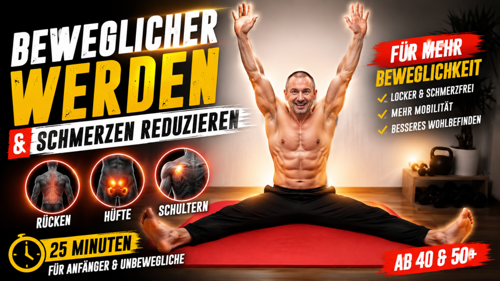 In diesem Mobility- und Stretching-Workout arbeiten wir gezielt an Rücken, Hüfte und Schultern 💪
Perfekt für Anfänger, Unbewegliche sowie alle ab 40 & 50+, die sich wieder lockerer, fitter und schmerzfreier fühlen möchten.