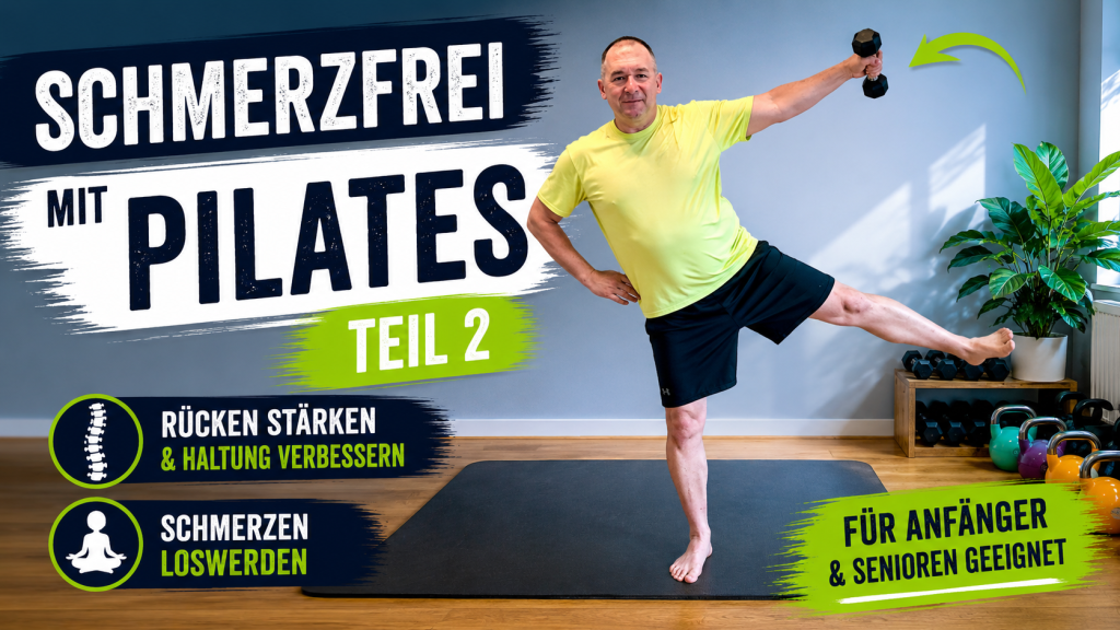 Willkommen zum zweiten Teil unserer Pilates-Rückentraining-Serie! 😊💪
Pilates Rückentraining Teil 2
Im Stehen mit 1 Kurzhantel | Balance & Stabilität für jedes Alter