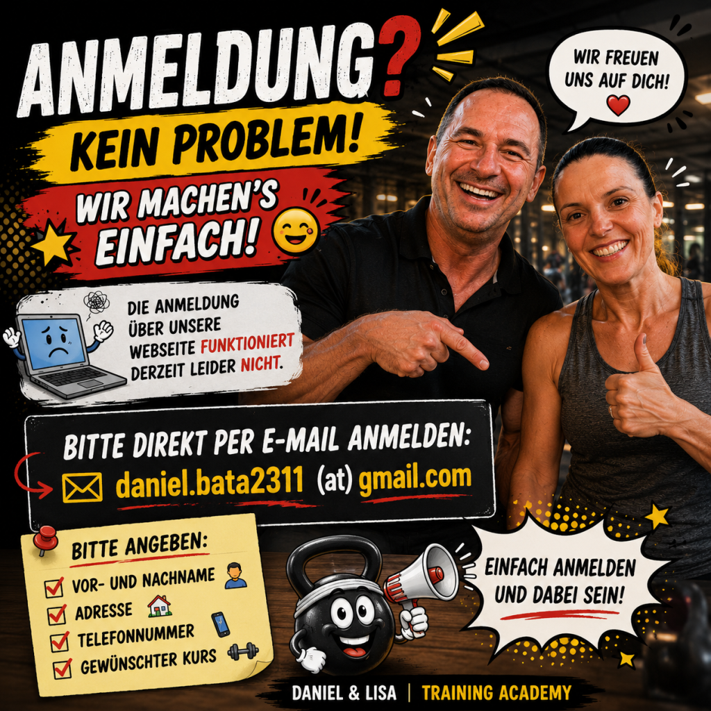 Da die Anmeldung über unsere Webseite derzeit leider nicht funktioniert, bitten wir euch, euch direkt per E-Mail für den gewünschten Kurs anzumelden. Mehr Infos hier...